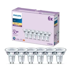 Philips LED-pære GU10 4,6W 355lm 827 klar 36° 6 stk
