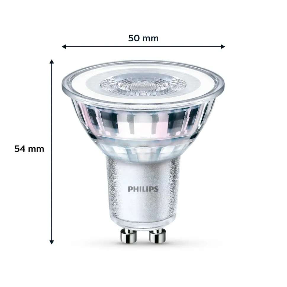 Philips LED-pære GU10 4,6W 355lm 827 klar 36° 6 stk