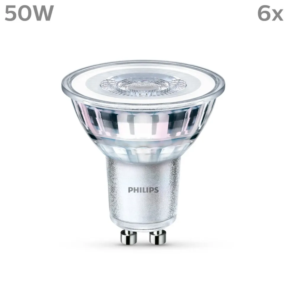 Philips LED-pære GU10 4,6W 355lm 827 klar 36° 6 stk