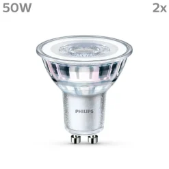 Philips LED-pære GU10 4,6W 390lm 840 klar 36° 2 stk