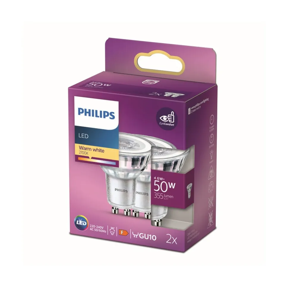 Philips LED-reflektor GU10 4,6 W 2.700 K 36° 2 stk