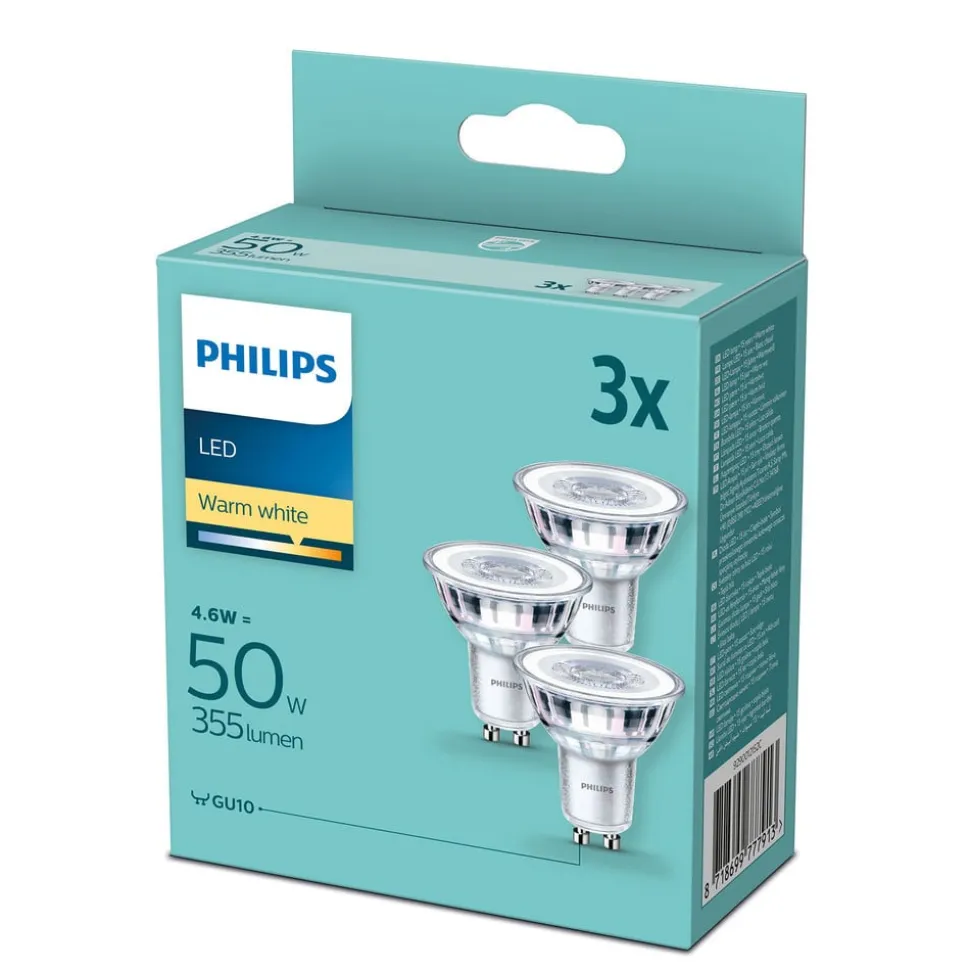 Philips LED-reflektor GU10 4,6W 2.700 K, 3 stk.