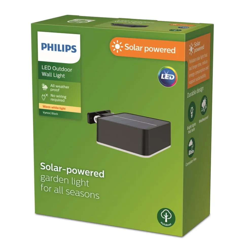 Philips LED-solcelle-væglampe Vynce, hoved 10,5 x 10,5 cm