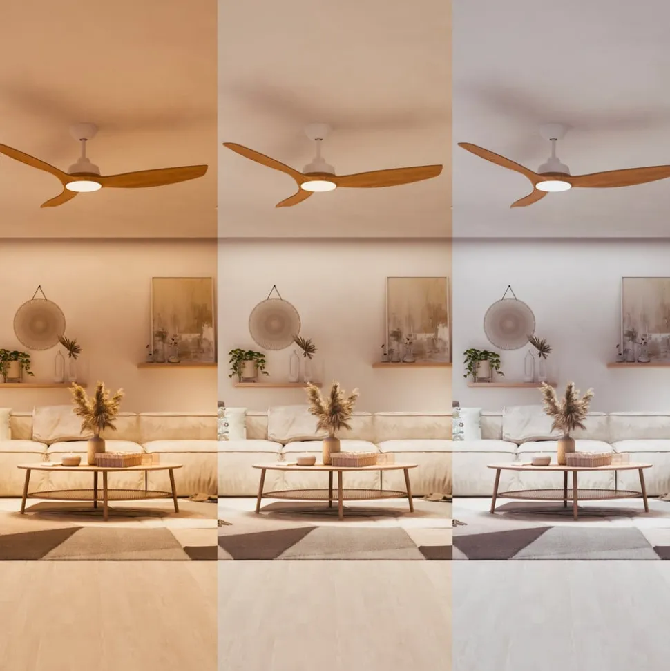 Philips LED-ventilator Olas, Ø 132 cm, brun/hvid, støjsvag