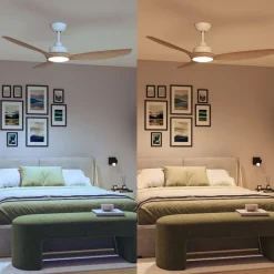 Philips LED-ventilator Olas, Ø 132 cm, brun/hvid, støjsvag