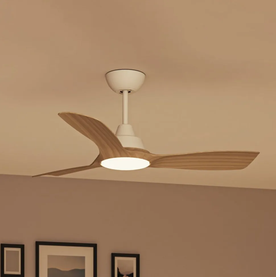 Philips LED-ventilator Olas, Ø 106 cm, brun/hvid, støjsvag