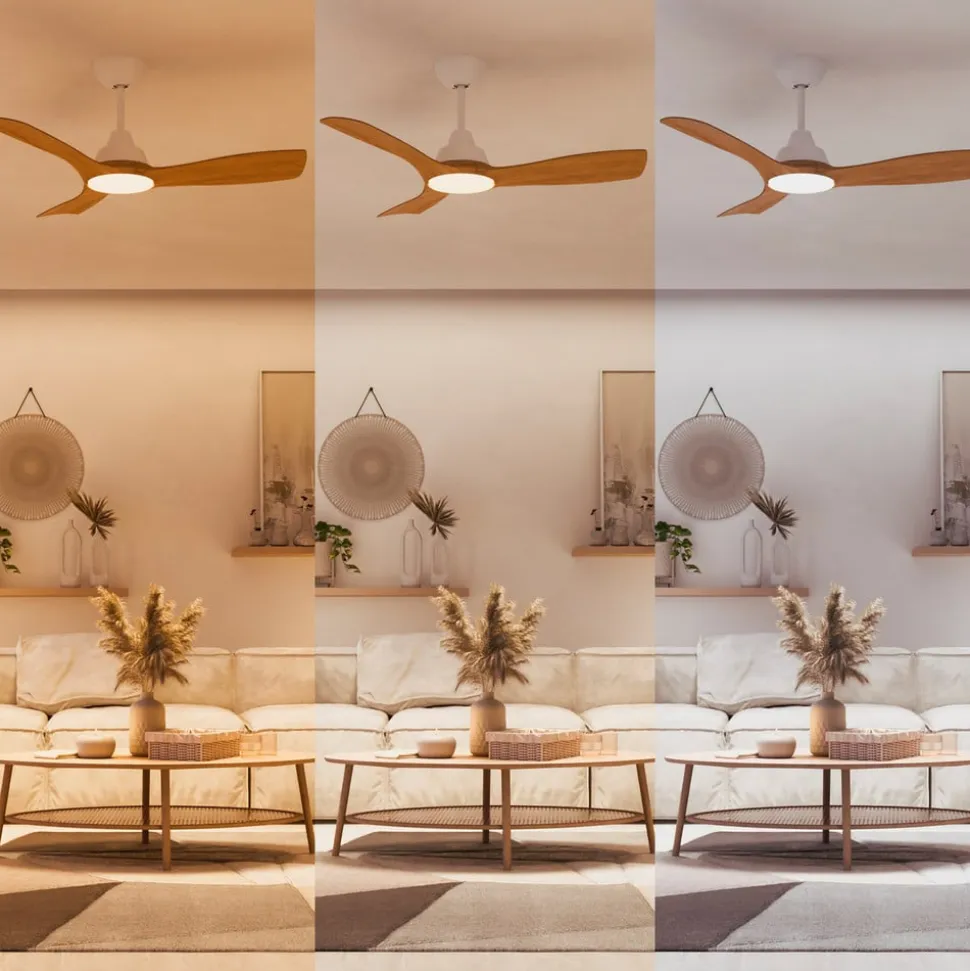 Philips LED-ventilator Olas, Ø 106 cm, brun/hvid, støjsvag