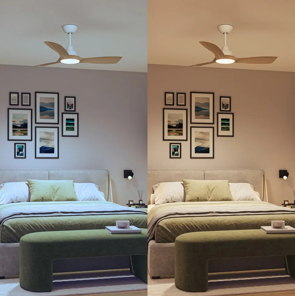 Philips LED-ventilator Olas, Ø 106 cm, brun/hvid, støjsvag