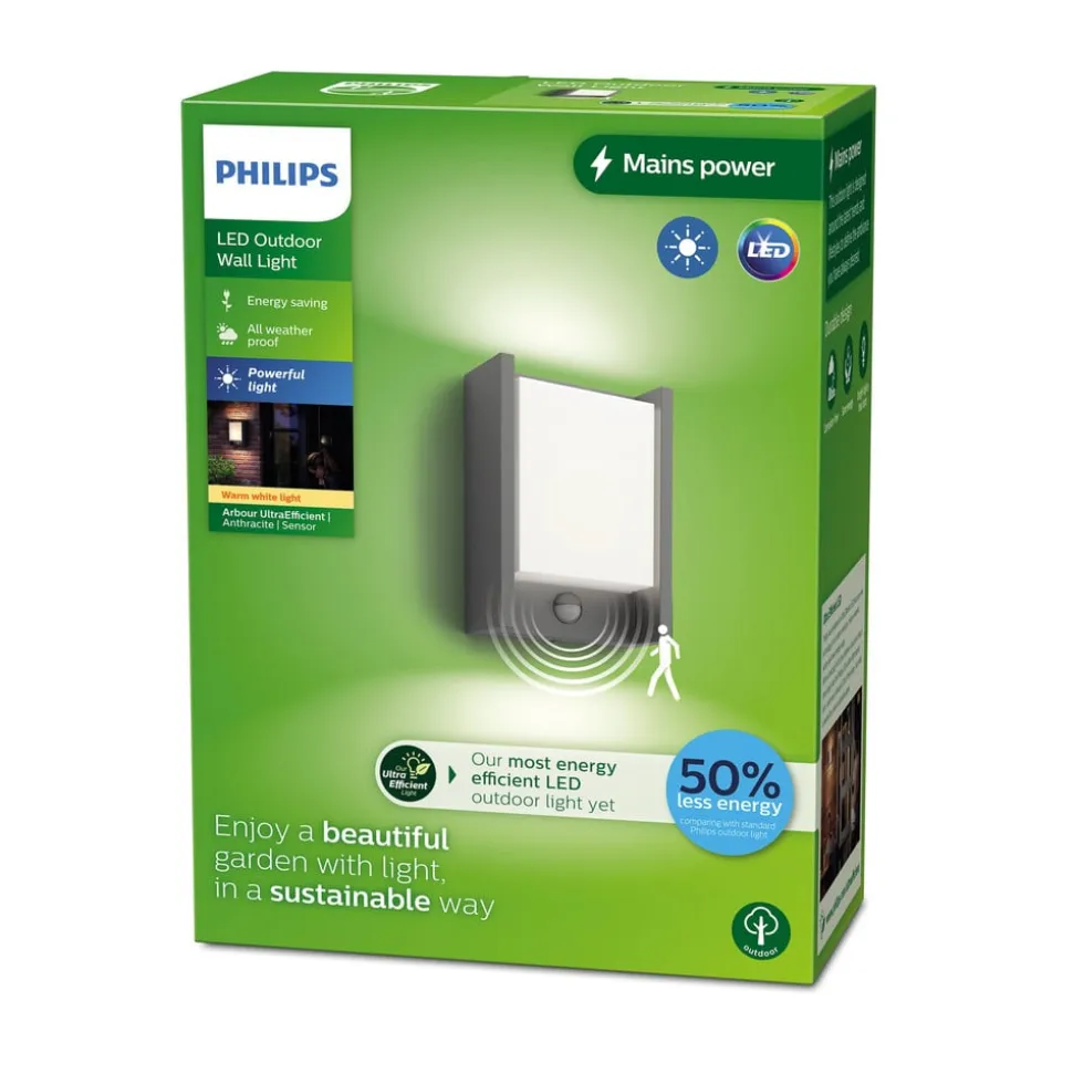 Philips LED-væglampe Arbour UE, sensor, 2.700 K