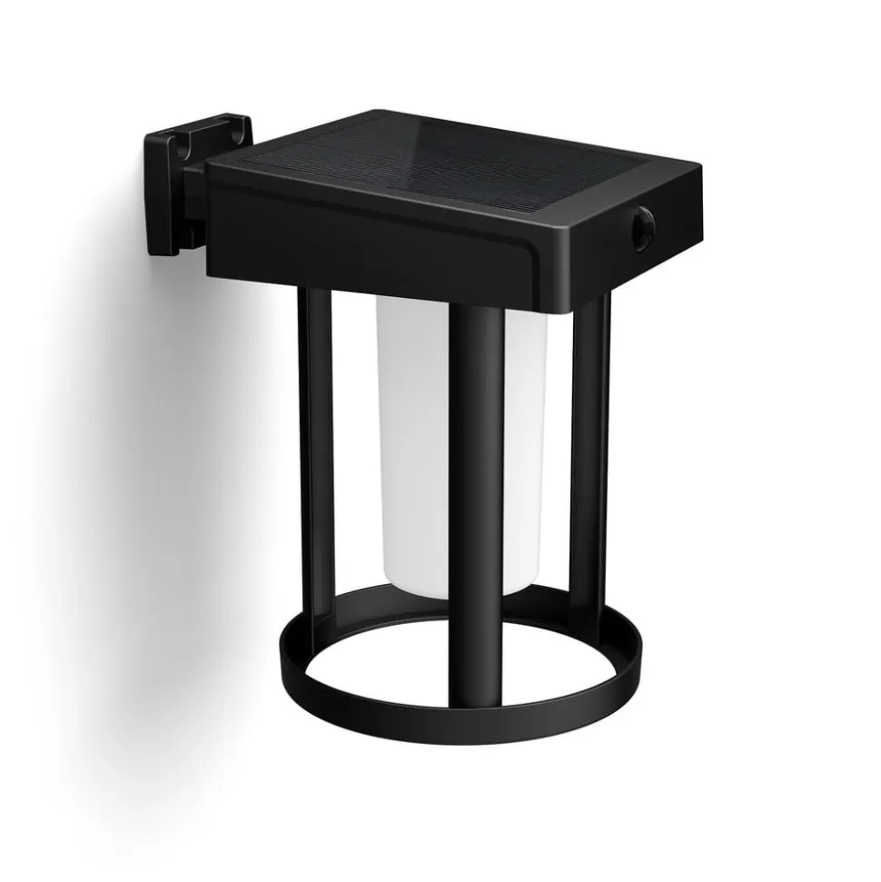 Philips solcelle-væglampe Camill, sort/hvid, Ø 14 cm