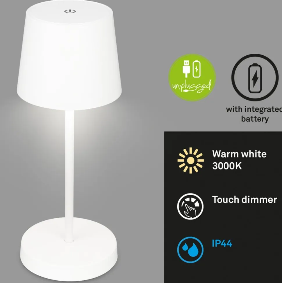 Piha LED-bordlampe med genopladeligt batteri, hvid