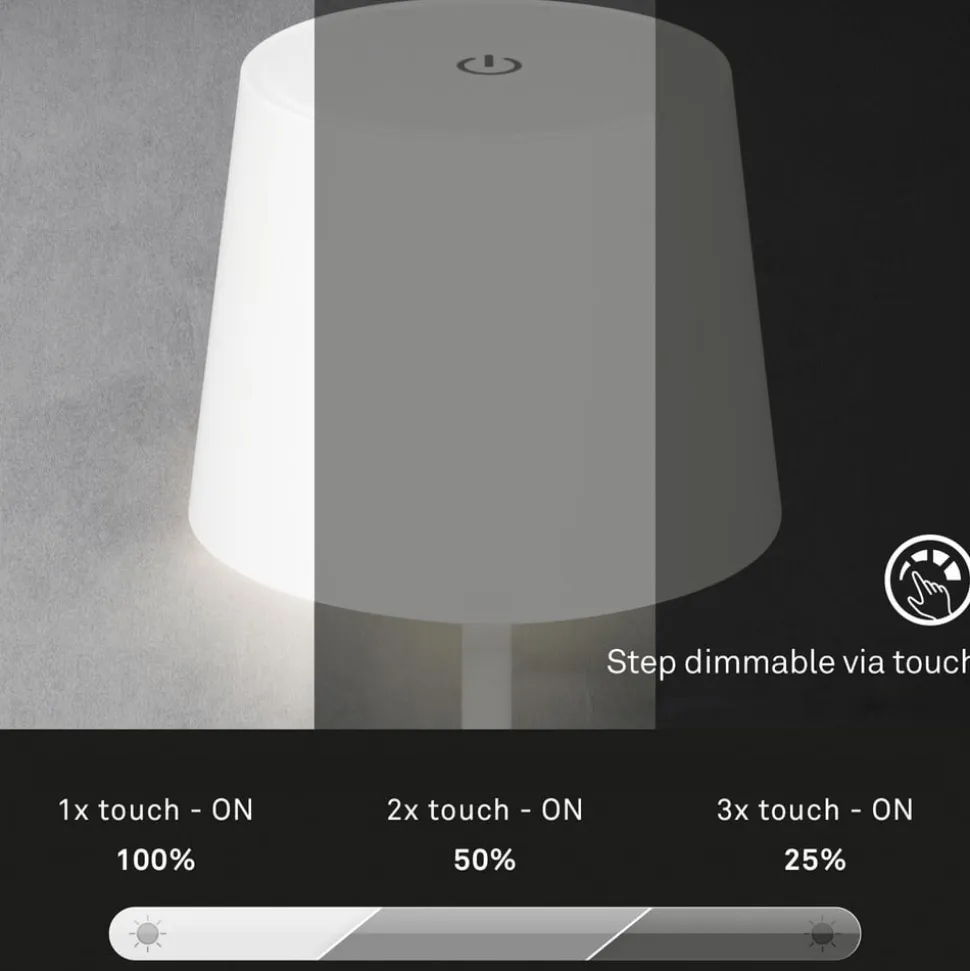 Piha LED-bordlampe med genopladeligt batteri, hvid