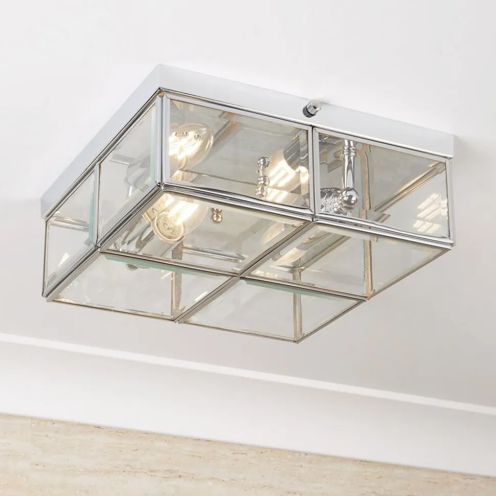 Pisa loftlampe, glasskærm, krom