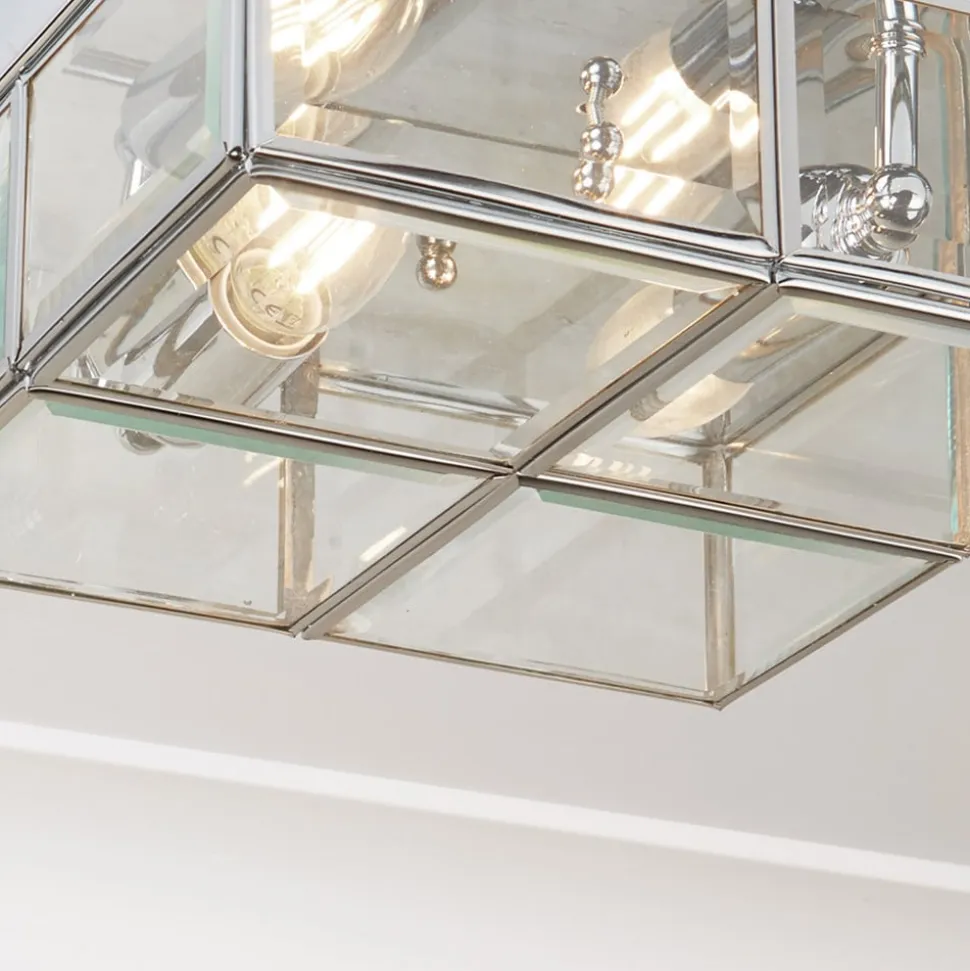 Pisa loftlampe, glasskærm, krom