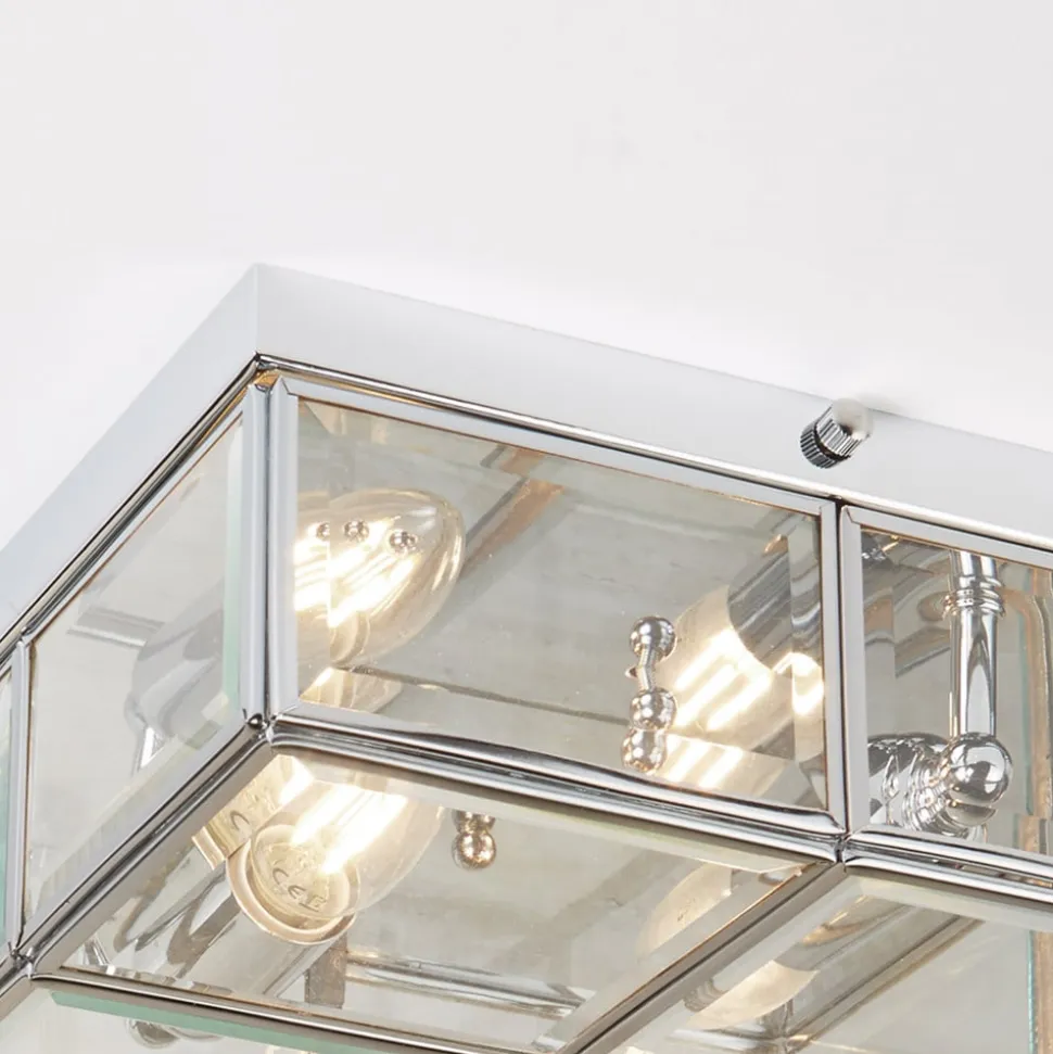 Pisa loftlampe, glasskærm, krom