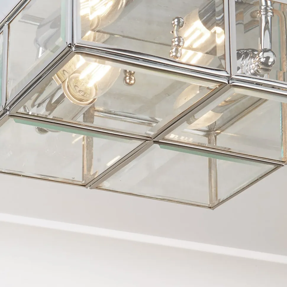 Pisa loftlampe, glasskærm, krom