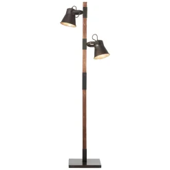 Plow gulvlampe med 2 spot, sort/mørkt træ
