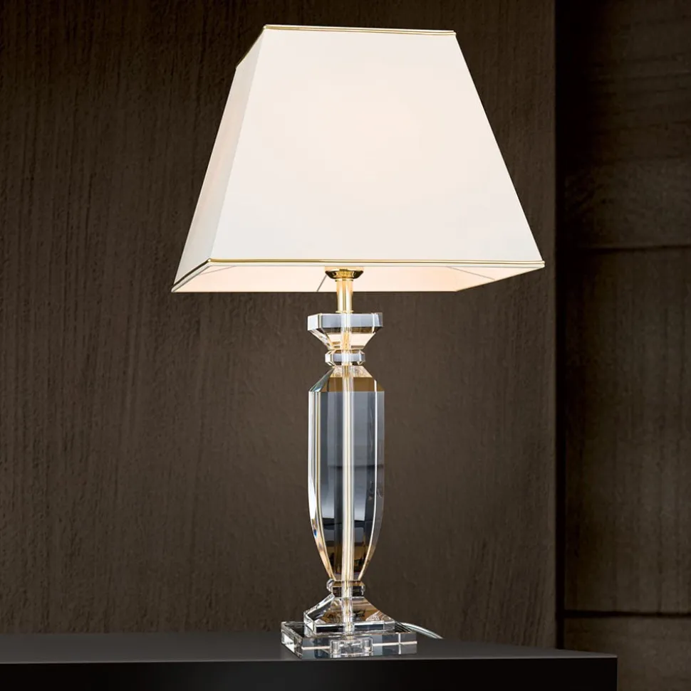 Pokal bordlampe med krystal, guld/creme