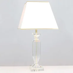 Pokal bordlampe med krystal, guld/creme