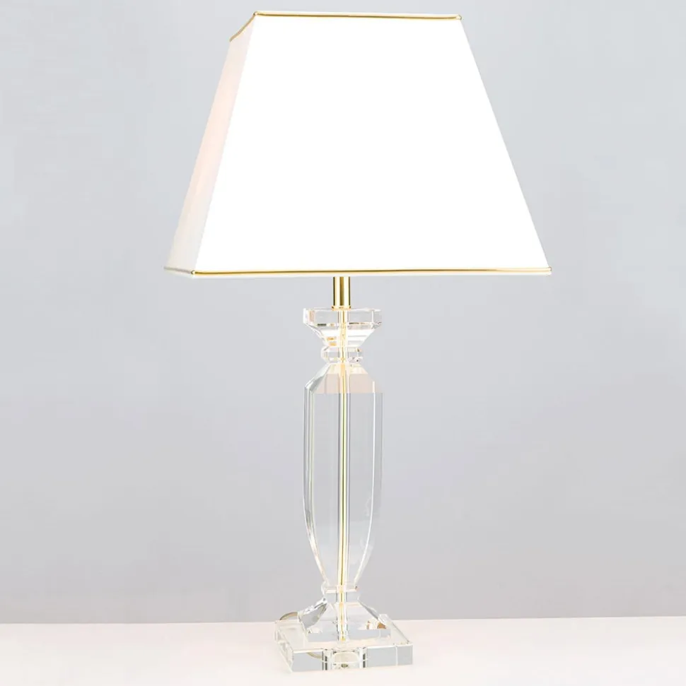 Pokal bordlampe med krystal, guld/creme