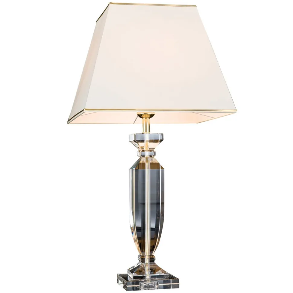 Pokal bordlampe med krystal, guld/creme