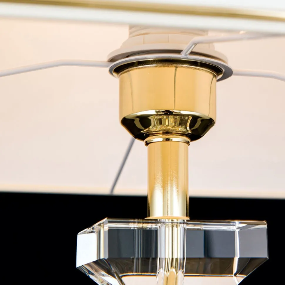 Pokal bordlampe med krystal, guld/creme