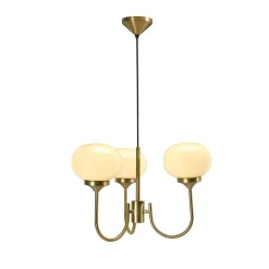 PR Home lysekrone Elsy messingfarvet glas creme 3 lyskilder