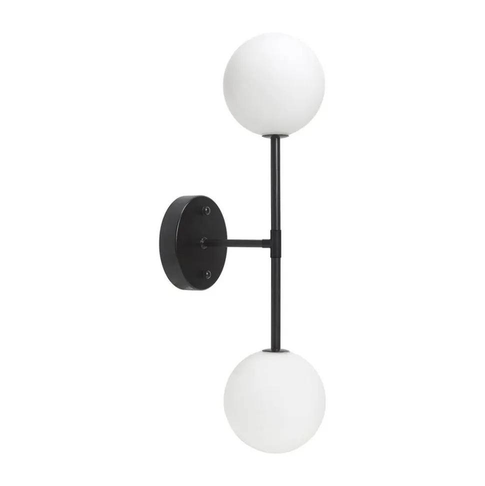 PR Home Sigma D væglampe, sort/opal, 2 lyskilder, 49 cm glas