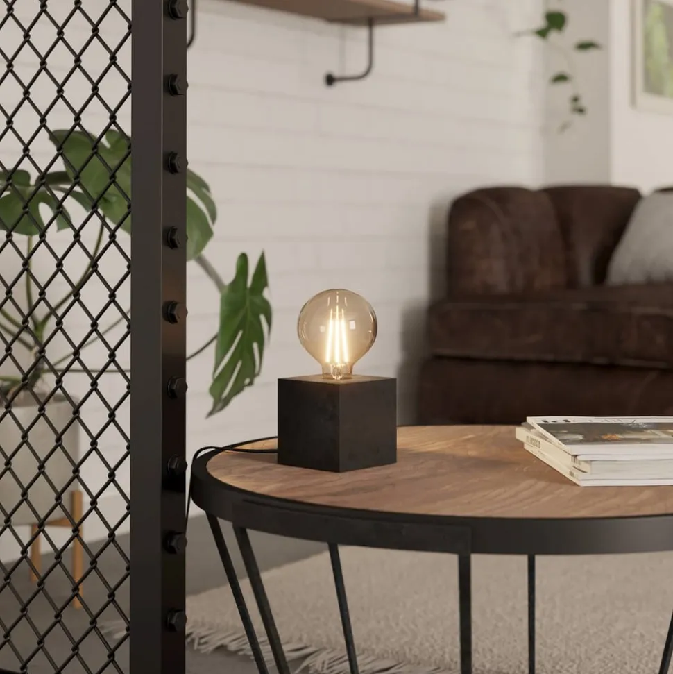 Prestwick 2 bordlampe med træterning, sort