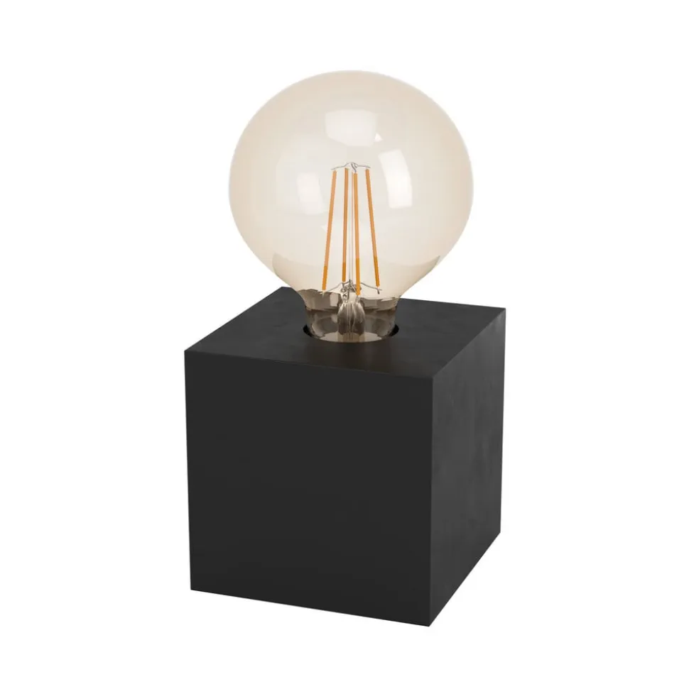 Prestwick 2 bordlampe med træterning, sort