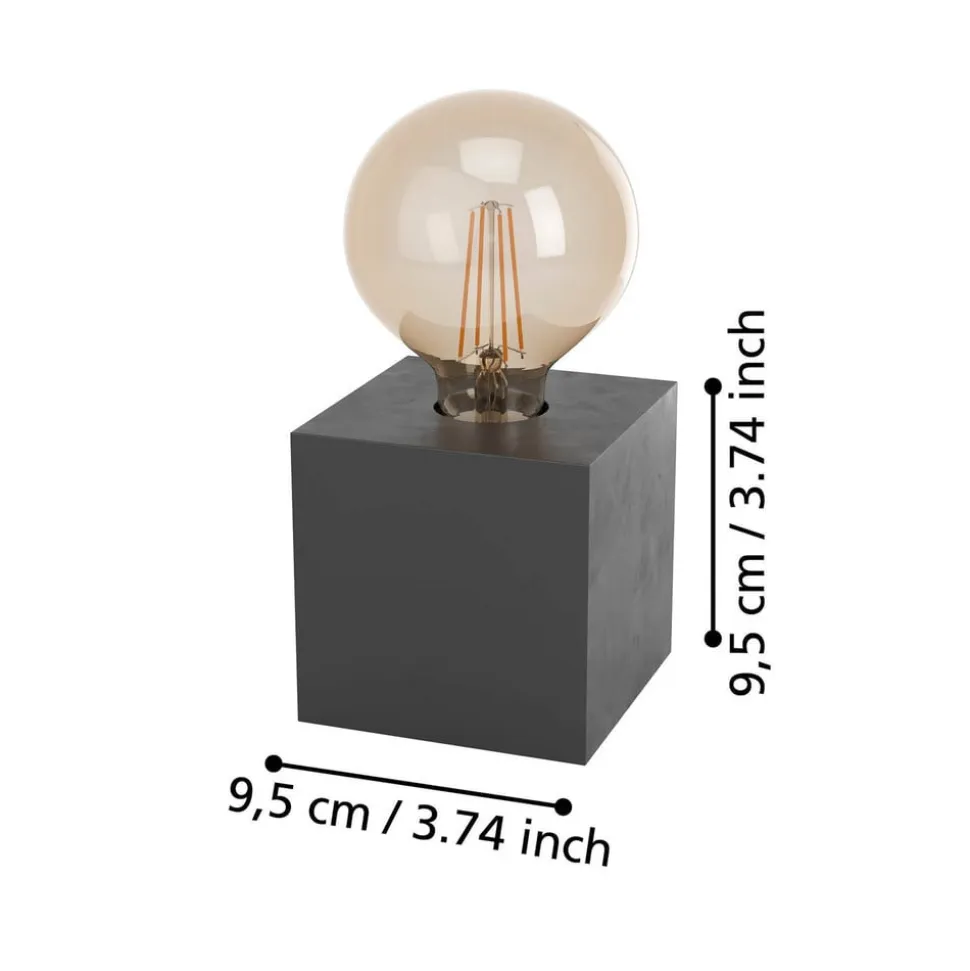 Prestwick 2 bordlampe med træterning, sort