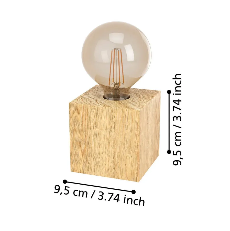 Prestwick 2 bordlampe med træterning, natur