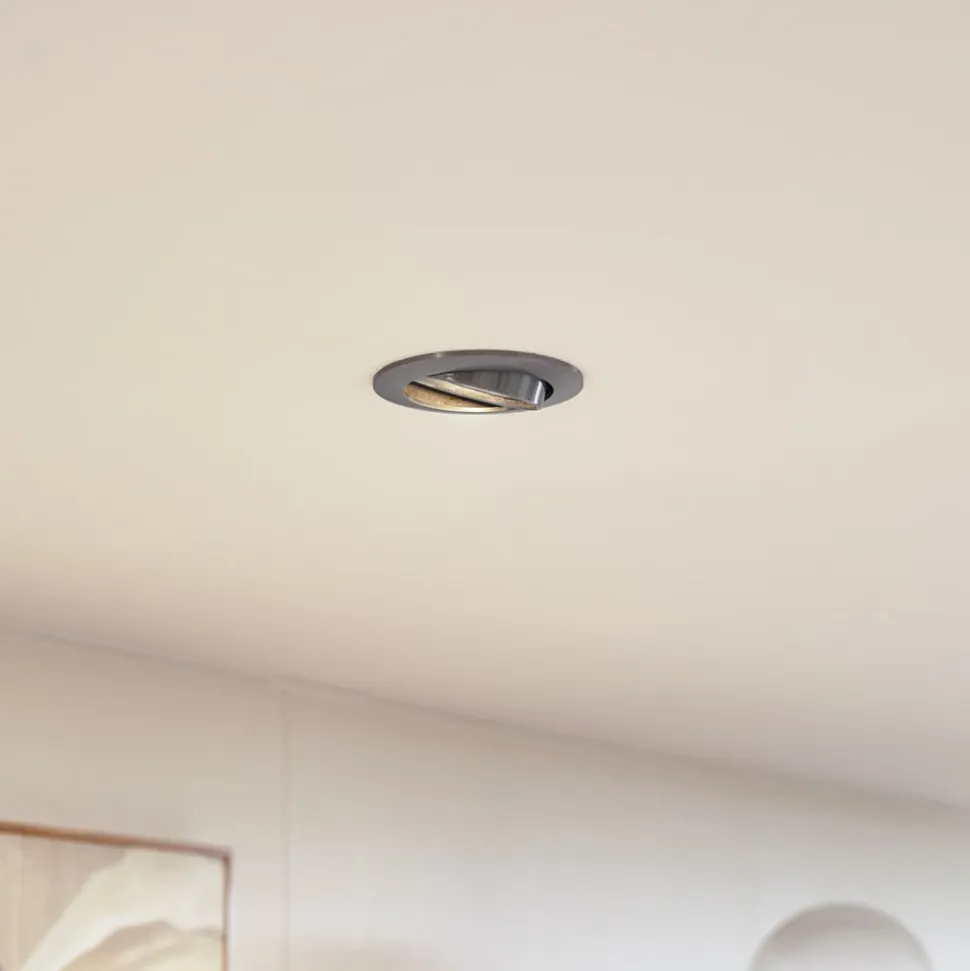 Prios forsænket loftlampe Fibur, børstet sølv, Ø 8,2 cm