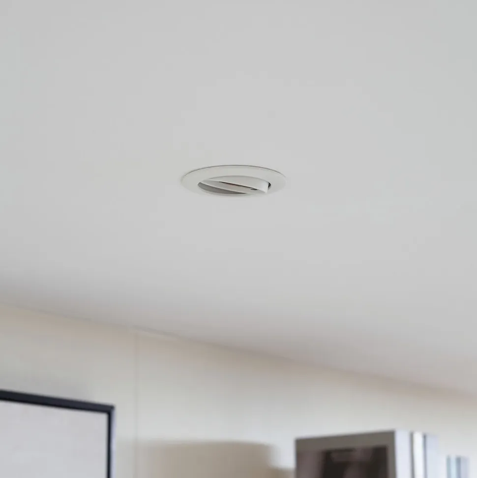 Prios forsænket loftlampe Fibur, hvid, aluminium, Ø 8,2 cm