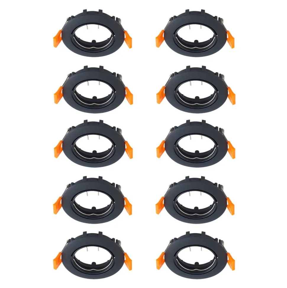 Prios forsænket loftlampe Fibur, sort, zink, Ø8,2cm, 10stk