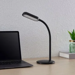 Prios LED genopladelig bordlampe Opira, sort, USB, touchdæmper