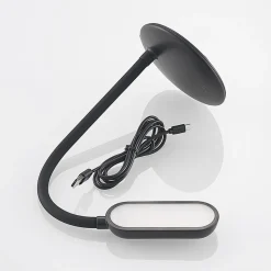 Prios LED genopladelig bordlampe Opira, sort, USB, touchdæmper