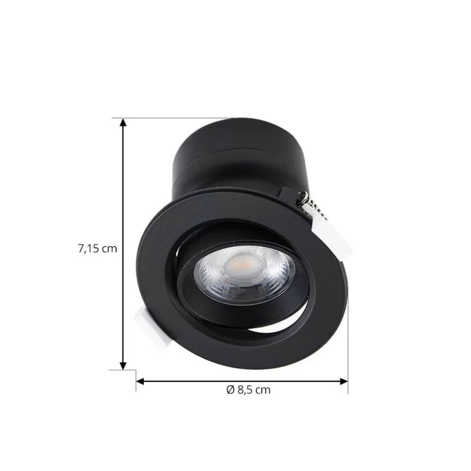 Prios LED indbygningslampe Shima, sort, 9 W, 3000K, dæmpbar