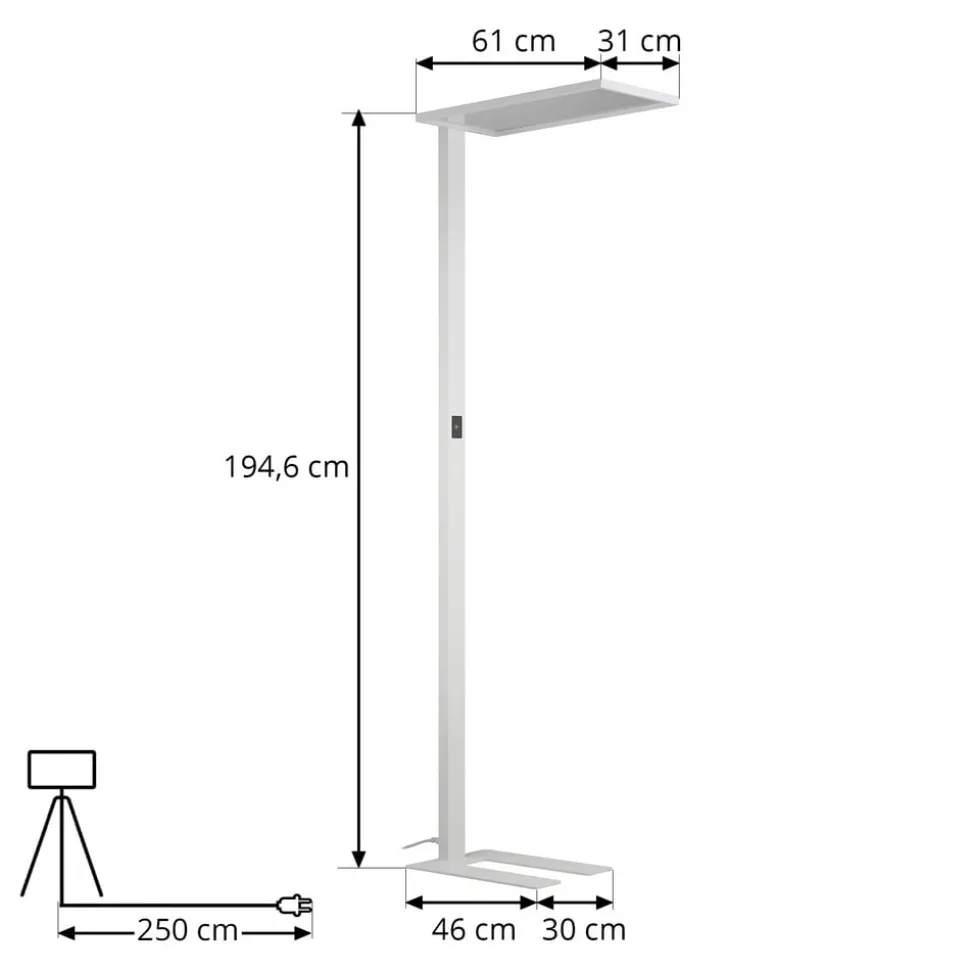 Prios LED-gulvlampe til kontor Taronis, hvid, 195 cm, dæmpbar