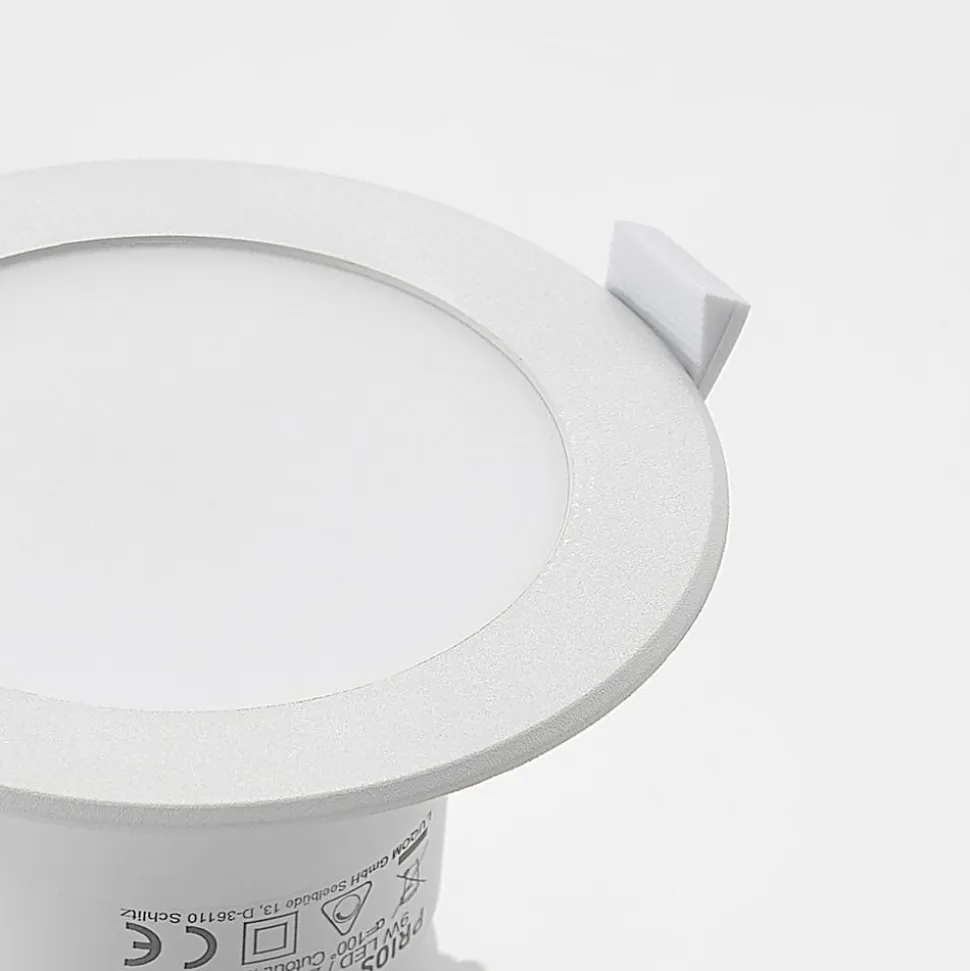 Prios LED-indbygningslampe Rida, sæt med 3, hvid, 12 cm, CCT, IP44