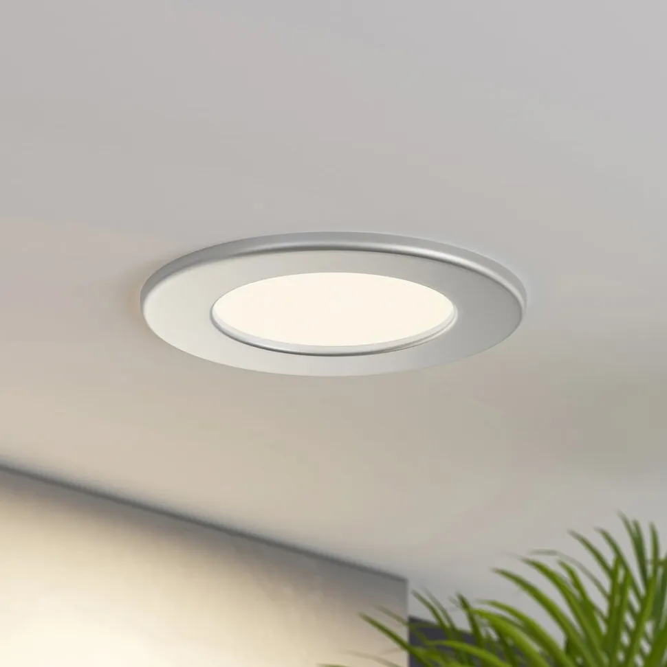 Prios LED-indbygningslampe Cadance, sølv, 12 cm, sæt med 10, CCT