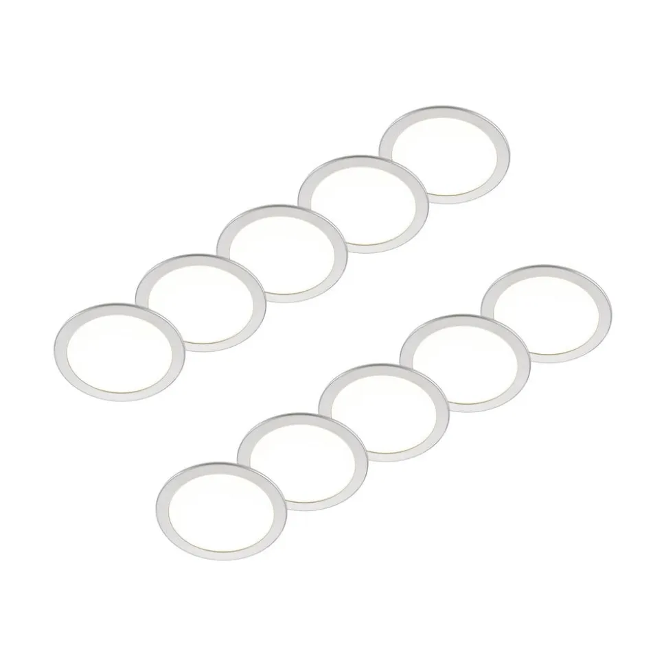 Prios LED-indbygningslampe Cadance, sølv, 24 cm, sæt med 10, CCT