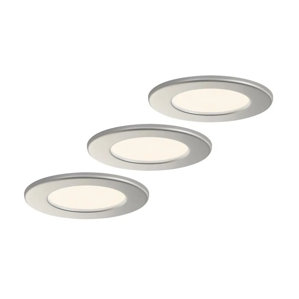 Prios LED-indbygningslampe Cadance, sølv, 12 cm, sæt med 3, CCT