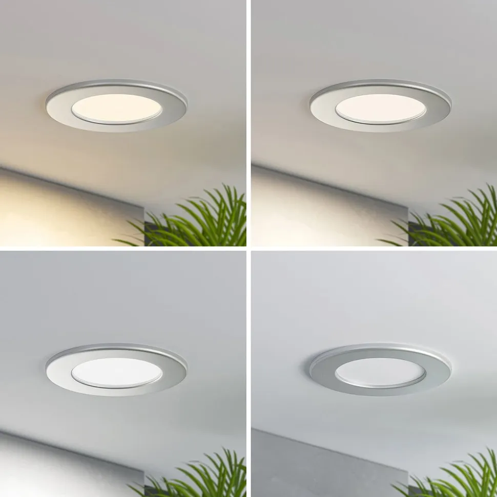 Prios LED-indbygningslampe Cadance, sølv, 12 cm, sæt med 3, CCT