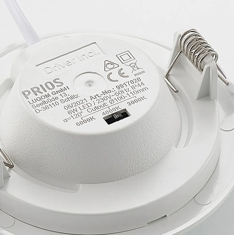 Prios LED-indbygningslampe Cadance, hvid, 12 cm, sæt med 3, CCT