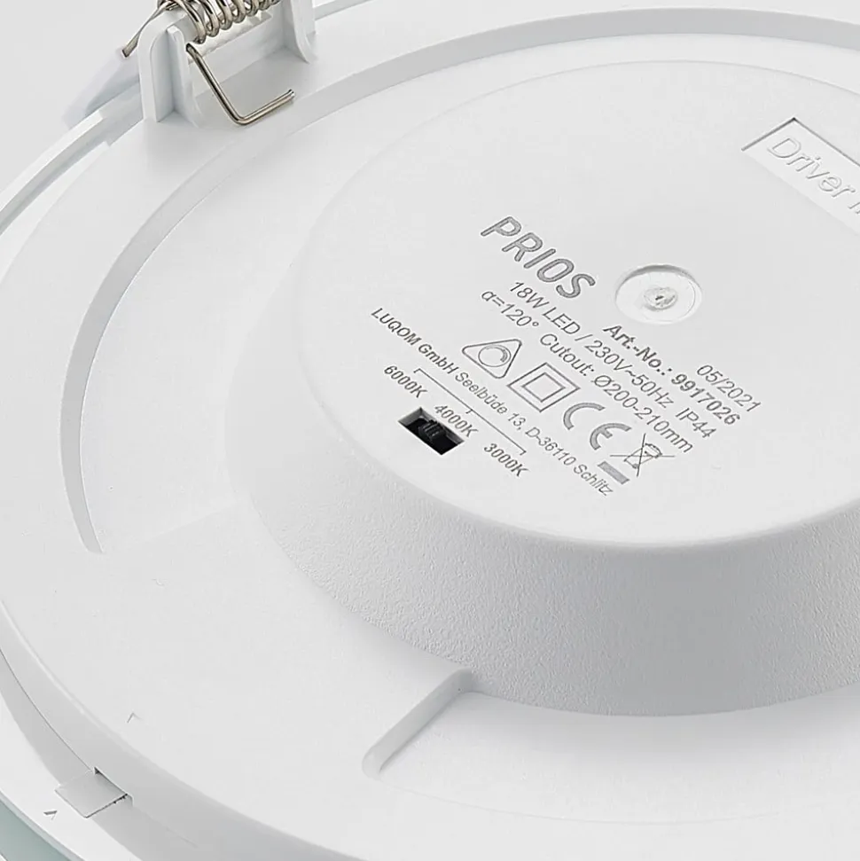 Prios LED-indbygningslampe Cadance, hvid, 22 cm, CCT, IP44