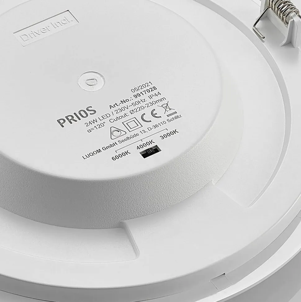 Prios LED-indbygningslampe Cadance, hvid, 24 cm, CCT, IP44