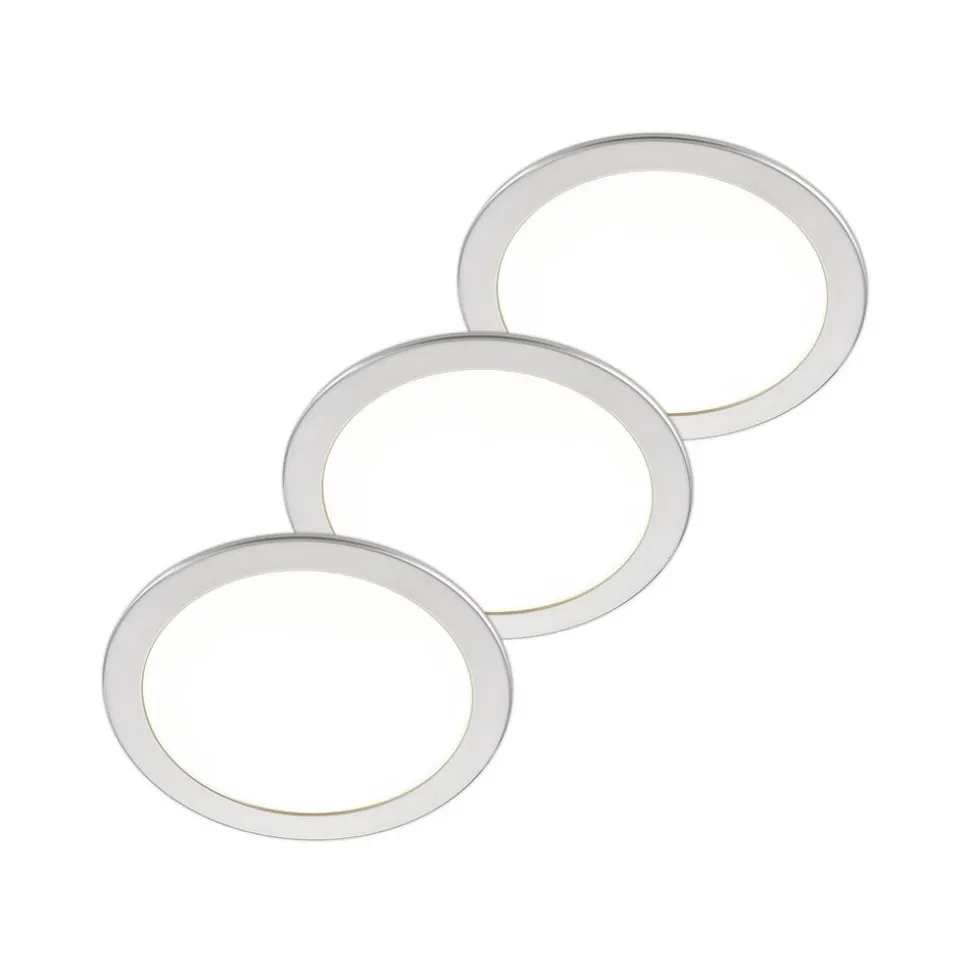 Prios LED-indbygningslampe Cadance, sølv, 24 cm, sæt med 3, CCT