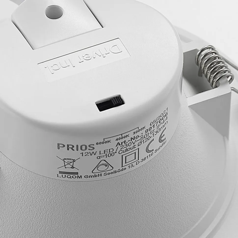 Prios LED-indbygningsspot Rida, hvid. Ø 15 cm, CCT, IP44