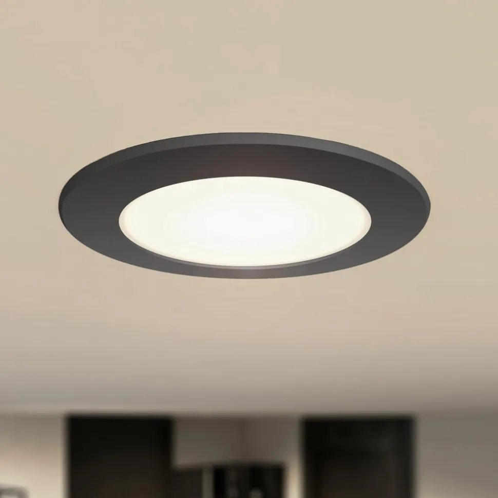 Prios LED-indbygningsspot Rida, sort, Ø 12 cm, CCT, IP44